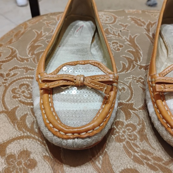 Coach Ireen Starfish Khaki Leather Canvas Sequin Designer Flats Size 6.5 B - Picture 4 of 10